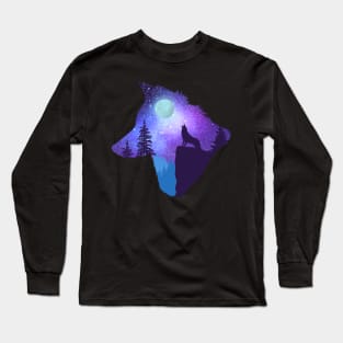 Howling at the moon, wolf head silhouette Long Sleeve T-Shirt